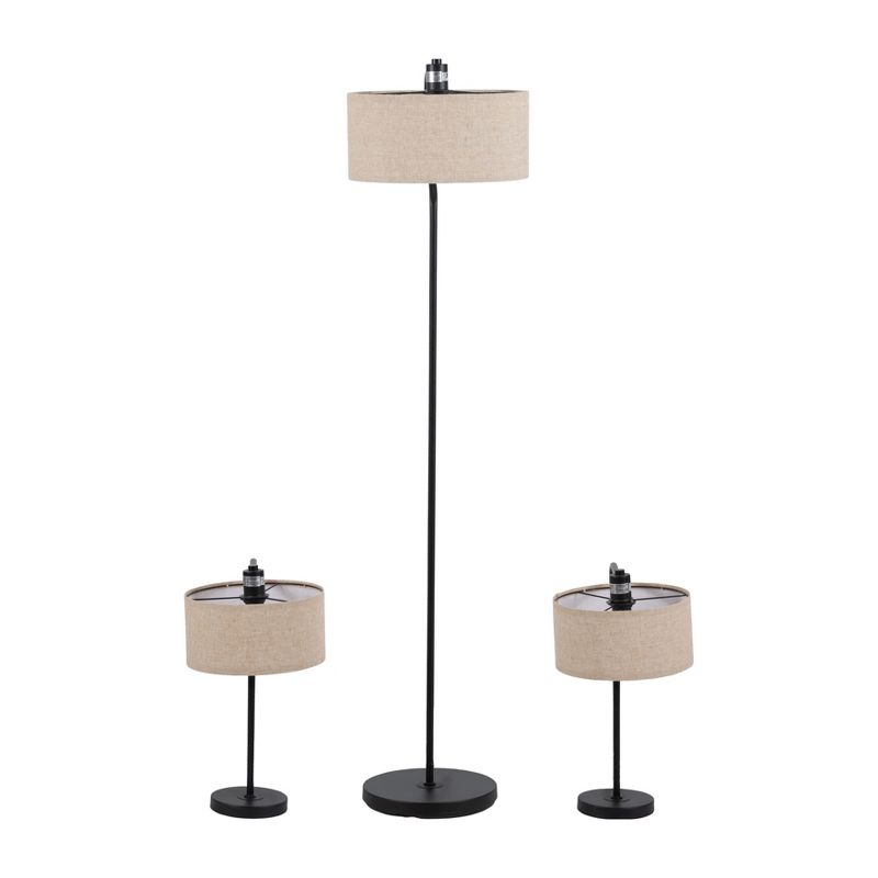 SAGEBROOK HOME (Set of 3) 21&#34; Metal Two Table Lamps and 61&#34; Metal Floor Lamp Black, 4 of 11