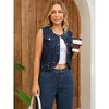 INSPIRE CHIC Women's Cropped Denim Cardigan Sleeveless Decor Pearl Jean Jacket - 3 of 4