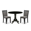 East West Furniture 3-Piece Dining Set Includes a Dining Table with Drop Leaves and 2 Dark Gotham Grey Linen Fabric Dining Chairs -Black - 2 of 4