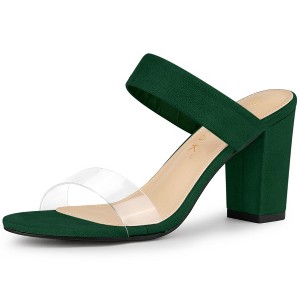 Allegra K Women's Dual Clear Strap Block Heels Slides Sandals - 1 of 4