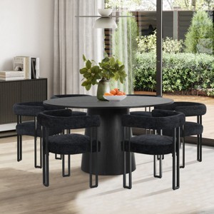 7-Piece Round Dining Table Set with 6 Upholstered Chenille Chairs, 52” Modern Pedestal Table with Metal Leg Dining Chairs for Kitchen-Maison Boucle - 1 of 4