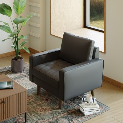 Tree City - 32'' Faux Leather Tufted Square Accent Armchair - Modern Chair for Living Room, Bedroom, Office & Small Spaces