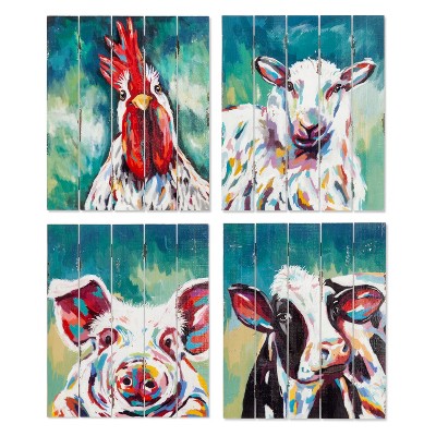 Lone Elm Studios Set of 4 Assorted Style Wooden Farm Animal Wall Décor
