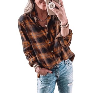 Imily Bela Classic Plaid Shirt for Women Soft Long Sleeve Casual Blouse Tops - 1 of 4