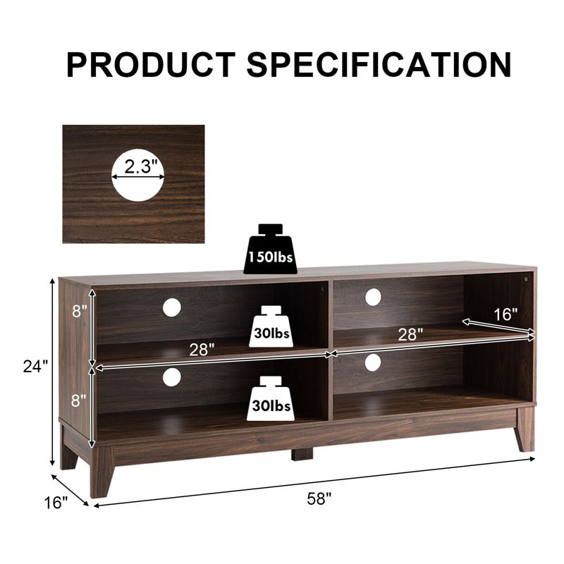 Tangkula Modern Wooden TV Stand Media Console Storage Cabinet with 4 Open Shelves Walnut/Black/Brown, 5 of 6