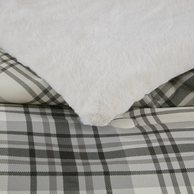 Full Gray Plaid Faux Fur Down Alternative Comforter Set