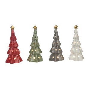 Transpac Ceramic Light Up Christmas Trees with Star Punch Decorative Objects for Holiday Home Decor - 1 of 1