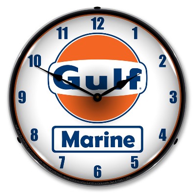 Collectable Sign & Clock | Gulf Marine LED Wall Clock Retro/Vintage, Lighted
