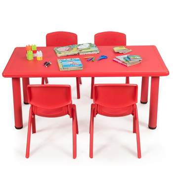 Tangkula Kids Table & 4 Chairs Set Activity Desk & Chair Set Indoor/Outdoor Home Classroom Red/Blue