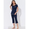 cheibear Women's Round Neck Loungewear with Capri Pants Pajama Set - 2 of 4