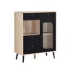 Kings Brand Furniture Nathan Oak Console – Mid-Century Cabinet with Drawers, Shelf & Glass Door, Oak Finish with Black Front Panel - 2 of 4