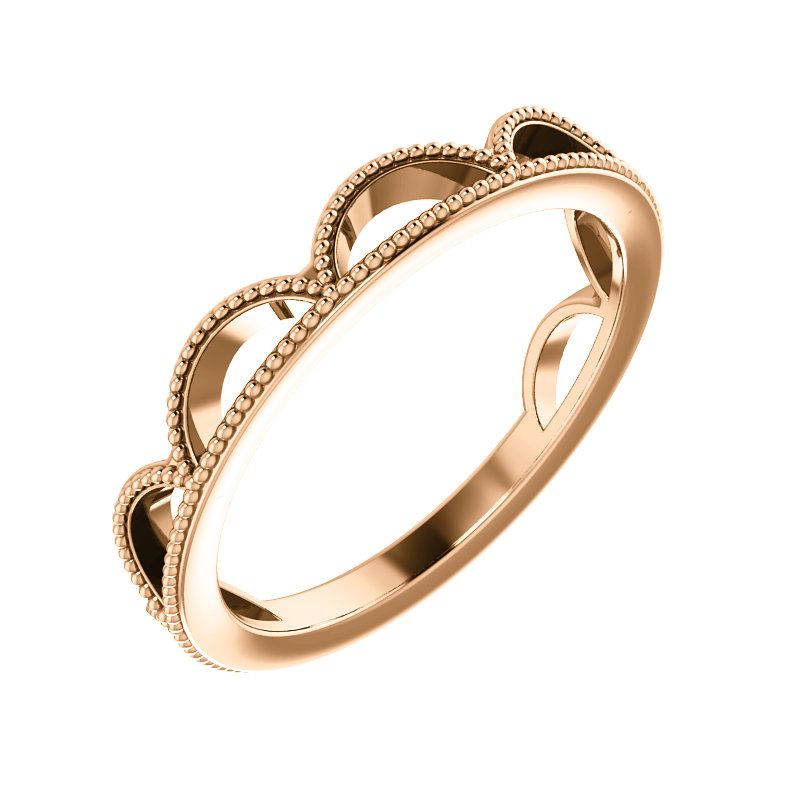 Pompeii3 14k Rose Gold Womens Crown Design 4mm Wedding Band Stackable Ring, 3 of 5