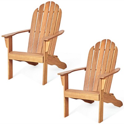 Tangkula 2PCS Wooden Classic Adirondack Chair Lounge Chair Outdoor Patio Natural