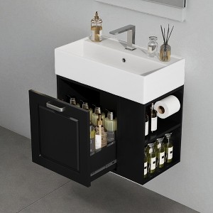 21.8" Wall Mounted Bathroom Vanity with Sink, Floating Storage Cabinet with Drawer, Adjustable Shelf and Toilet Paper Holder for Small Bathrooms - 1 of 4