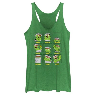 Women's Sesame Street Emotions Of Oscar The Grouch Racerback Tank Top ...