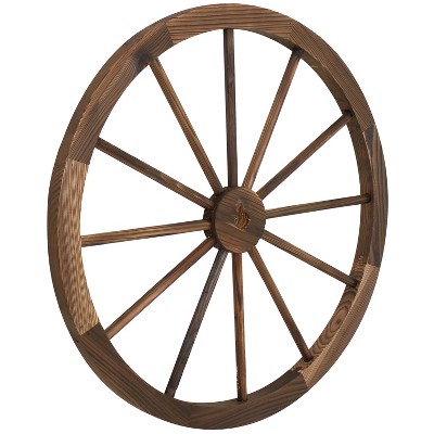 Sunnydaze Indoor/Outdoor Wooden Rustic Western Style Wagon Wheel Yard Landscape Porch Patio Décor - 30" - White