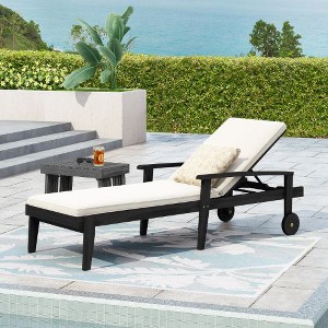 Acacia Wood Patio Chaise Lounge with Adjustable Reclining Positions, Outdoor Reclining Chair with Water-Resistant Cushions -Christopher Knight Home - 1 of 4