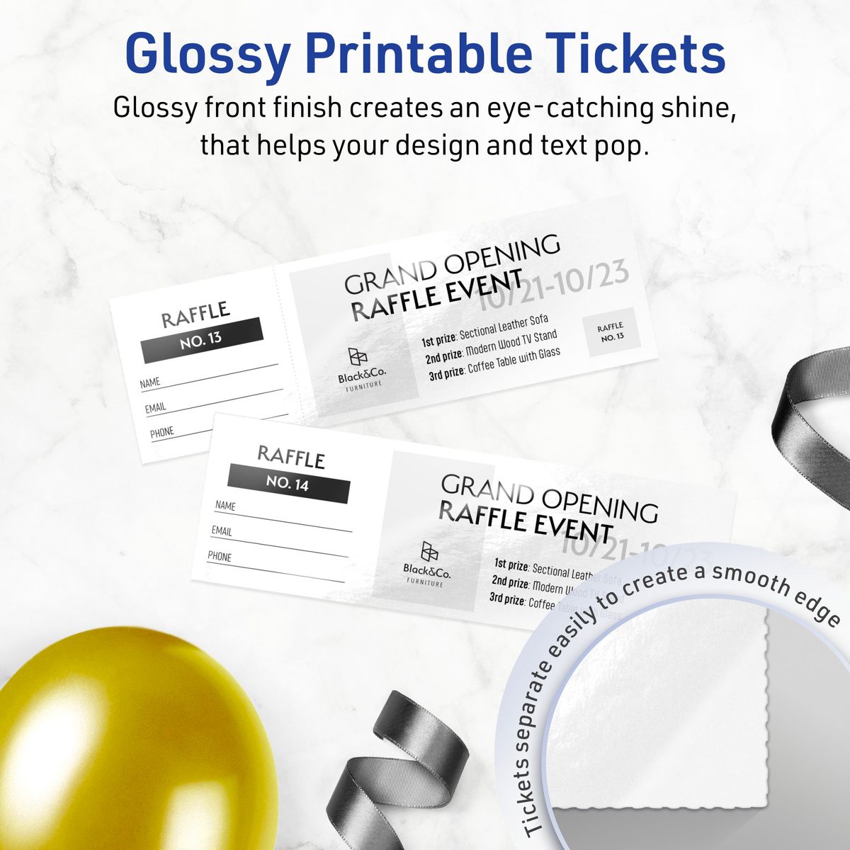 1-3/4" x 5-1/2" Rectangle, Glossy White Tickets - thumbnail 2