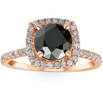 Pompeii3 2 1/2 Ct Black & White Diamond Cushion Halo Engagement Ring