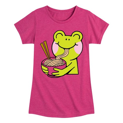 Girls' - Instant Message - Kawaii Frog Eating Ramen Fitted Short Sleeve Graphic T-Shirt - image 1 of 4