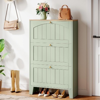 Hommoo Shoe Storage Cabinet with 3 Flip Drawers Green