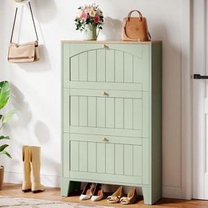 Hommoo Shoe Storage Cabinet with 3 Flip Drawers Green - 1 of 3
