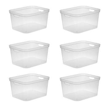 Sterilite 8.25x12.25x15 Inch Modern Polished Storage Bin w/ Comfortable Carry Through Handles & Banded Rim for Household Organization, Clear