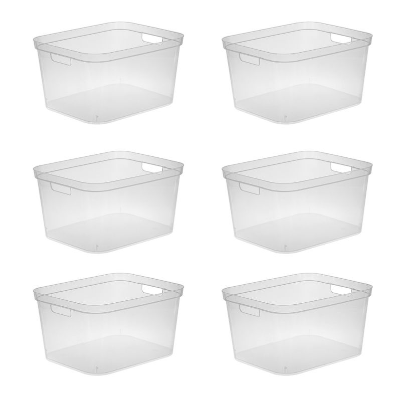 Sterilite 8.25x12.25x15 Inch Modern Polished Storage Bin w/ Comfortable Carry Through Handles & Banded Rim for Household Organization, Clear, 1 of 7