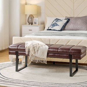 Fritz Modern Channel Tufted Design Upholstered Bench with Metal Legs|ART OF LIVING DESIGNS - 1 of 4
