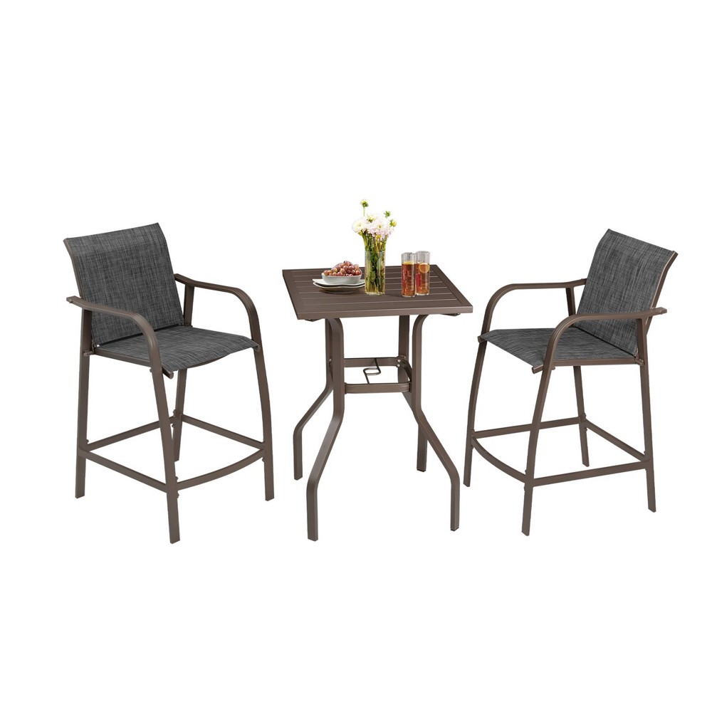 3pc Aluminum Patio Bar Set All-weather 2pc Bar Stools and Table with Umbrella Hole Dark Gray - Crestlive Products