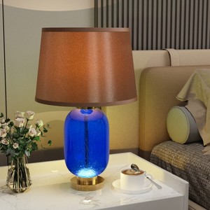 American Vintage Nightstand Table Lamp Blue-tinted Glass Base Dual Lighting - 1 of 4