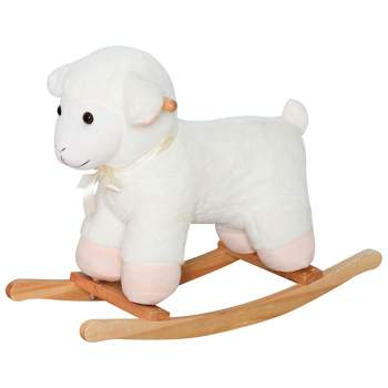 Qaba Lamb Rocking Horse Sheep, Nursery Stuffed Animal Ride On Rocker for Kids, Wooden Plush