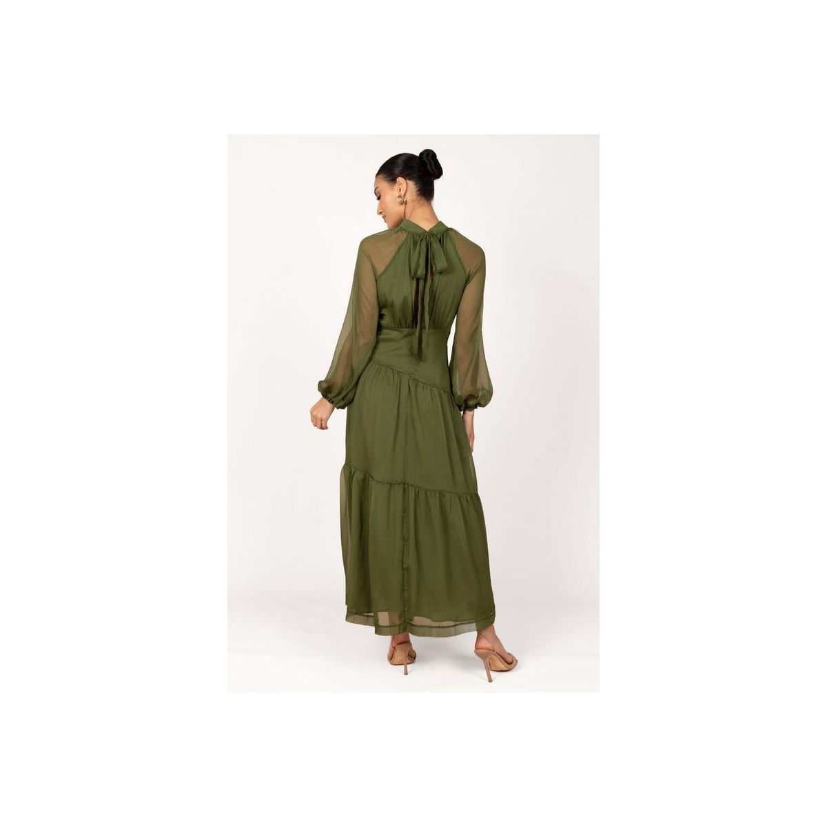 Petal and Pup Womens Julip Sheer Long Sleeve Maxi Dress - Olive M - thumbnail 4