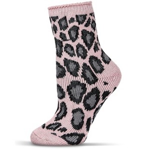 Memoi Women's Leopard Print Cozy Warm Thermal Crew Socks Blush 9-11 - 1 of 4