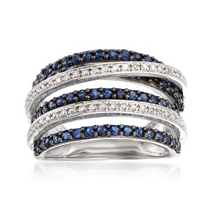 Ross-Simons 1.00 ct. t.w. Sapphire and .15 ct. t.w. Diamond Highway Ring in Sterling Silver - 1 of 4