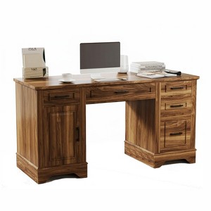 GOCAPTAIN 58 in Farmhouse Home Office Executive Desk, Wooden Writing Desk with 5 Drawers & Cabinet, Rustic Computer Table for Living Room Study - 1 of 4