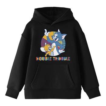 Tom & Jerry Double Trouble Long Sleeve Boys' Black Hooded Sweatshirt