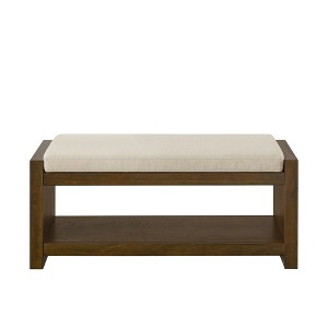 Vynxaria 40" Accent Storage Bench with Lower Shelf Shoe Rack, Padded Seating Bench for Living Room, Bed End Bench with for Bedroom Seating,  Ivory - 1 of 4