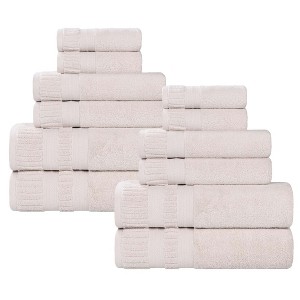 Ribbed Textured Border Zero Twist Cotton Medium Weight Towel Set by Blue Nile Mills - 1 of 4