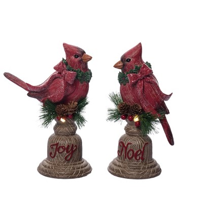 Transpac Resin Light Up Holiday Cardinal On Pedestal Set of 2 Christmas Home Decorations