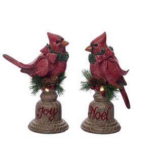 Transpac Resin Light Up Holiday Cardinal On Pedestal Set of 2 Christmas Home Decorations - 1 of 1