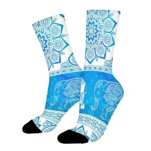 Blue Paisley Elephant Women Printed Crew Socks Funny Funky Socks Soft Polyester Novelty Gifts for Artists Men - 1 of 1