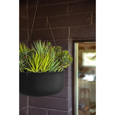 Black Plastic-Stone Composite Hanging Patio Planter Bowl