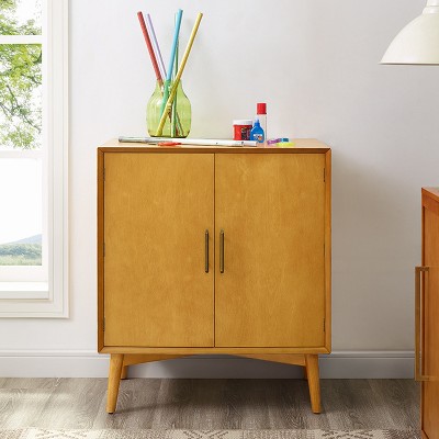 Landon Mid-Century Acorn Brown Bar Cabinet with Antique Brass Handles