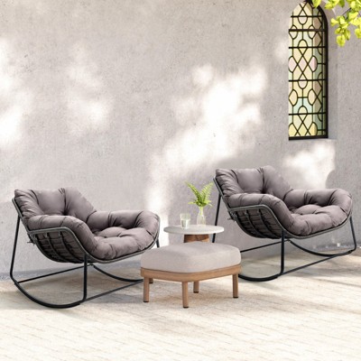 Brafabhome Oversized Patio Rocking Egg Chair with Cushion, 350lbs Heavy Duty Outdoor Rocking Chair, Comfy Recliner for Balcony, Porch, Backyard | Grey