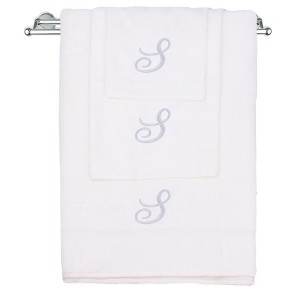 BC BARE COTTON Monogrammed Towel Set, Personalized Gift, Set of 3 - White - Silver Script - 1 of 4