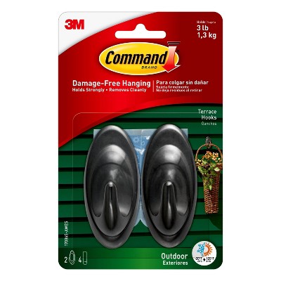 Command Medium Sized Outdoor Terrace Decorative Hooks with Foam Strips Black