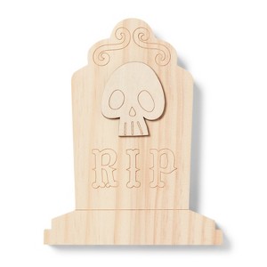 Halloween Craft Skull Headstone Wood Base - Mondo Llama™ - 1 of 3