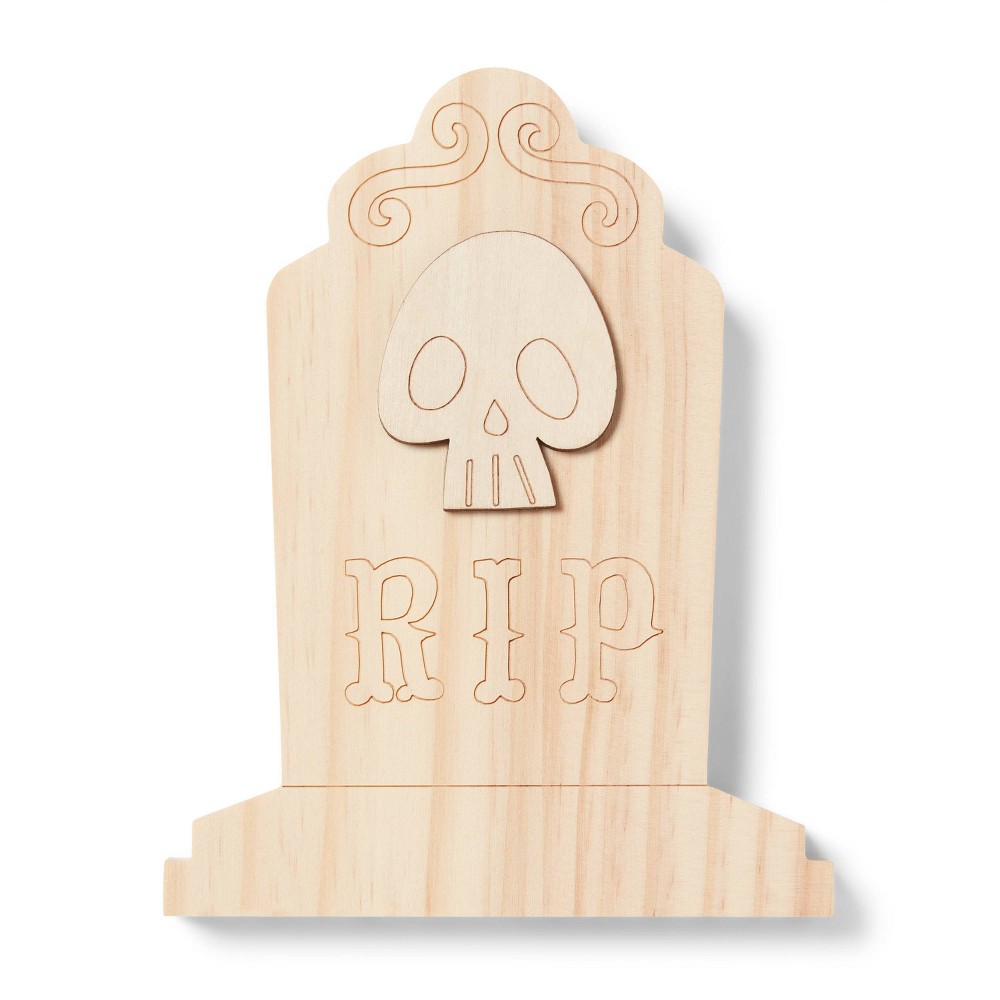 Halloween Craft Skull Headstone Wood Base - Mondo Llama™