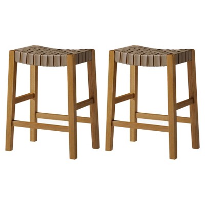Maven Lane Emerson Backless Saddle Kitchen Stool in Vegan Leather Seat, Set of 2
